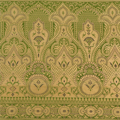 Sanskriti Vintage Green Indian Sarees Pure Satin Silk Woven Sari Yard Sustainable Fabric