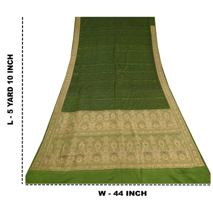 Sanskriti Vintage Green Indian Sarees Pure Satin Silk Woven Sari Yard Sustainable Fabric
