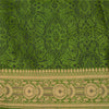 Sanskriti Vintage Green Indian Sarees Pure Satin Silk Woven Sari Yard Sustainable Fabric