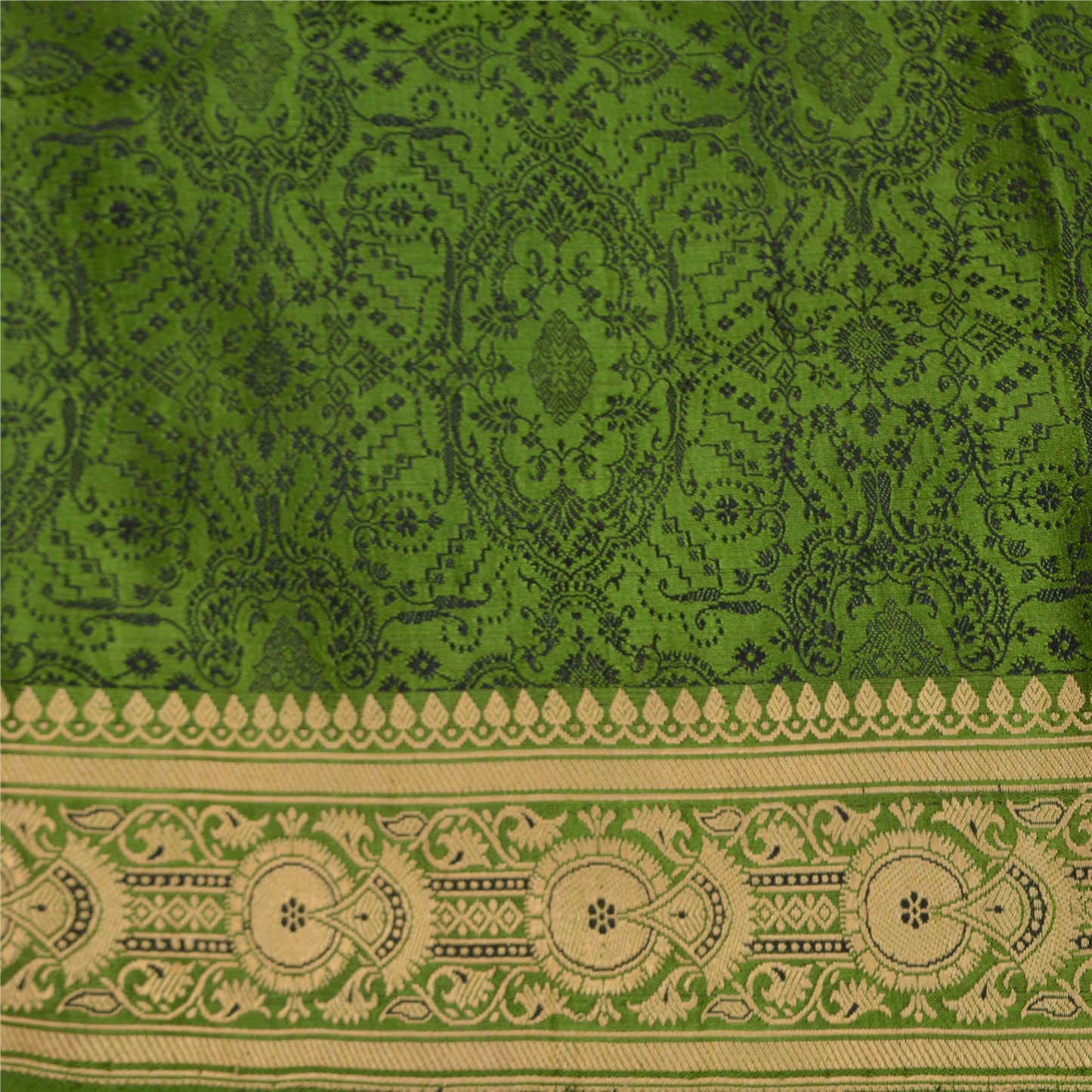 Sanskriti Vintage Green Indian Sarees Pure Satin Silk Woven Sari Yard Sustainable Fabric