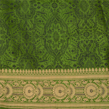 Sanskriti Vintage Green Indian Sarees Pure Satin Silk Woven Sari Yard Sustainable Fabric