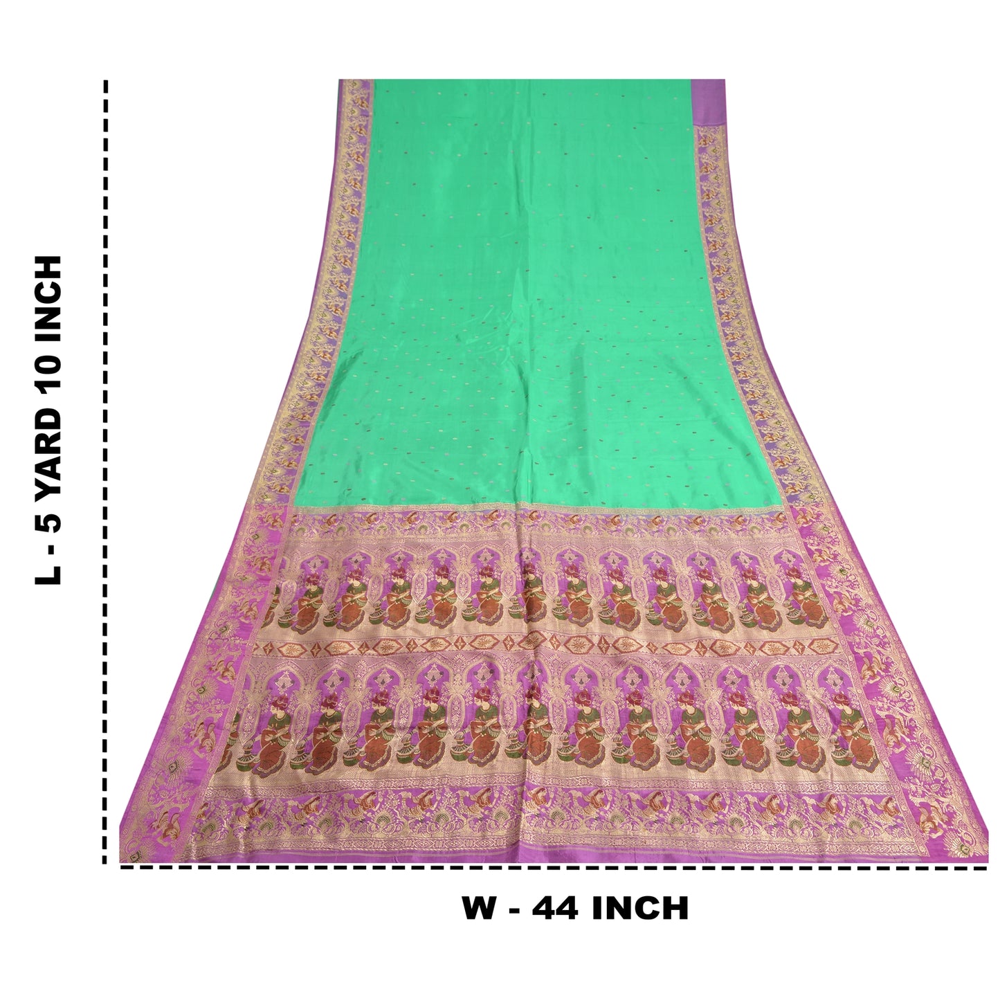 Sanskriti Vintage Lavender/Green Sarees Pure Satin Woven Baluchari Sari Sustainable Fabric