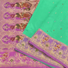 Load image into Gallery viewer, Sanskriti Vintage Lavender/Green Sarees Pure Satin Woven Baluchari Sari Fabric
