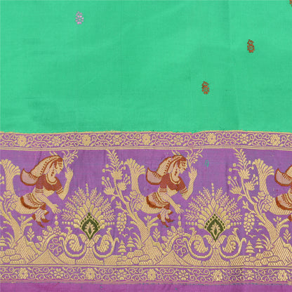 Sanskriti Vintage Lavender/Green Sarees Pure Satin Woven Baluchari Sari Sustainable Fabric