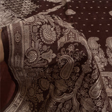 Load image into Gallery viewer, Sanskriti Vintage Brown Sarees Pure Satin Silk Brocade/Banarasi Sari Fabric
