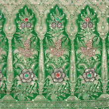 Load image into Gallery viewer, Sanskriti Vintage Green Sarees Pure Satin Silk Hand Beaded Brocade Sari Fabric

