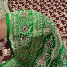 Load image into Gallery viewer, Sanskriti Vintage Green Sarees Pure Satin Silk Hand Beaded Brocade Sari Fabric
