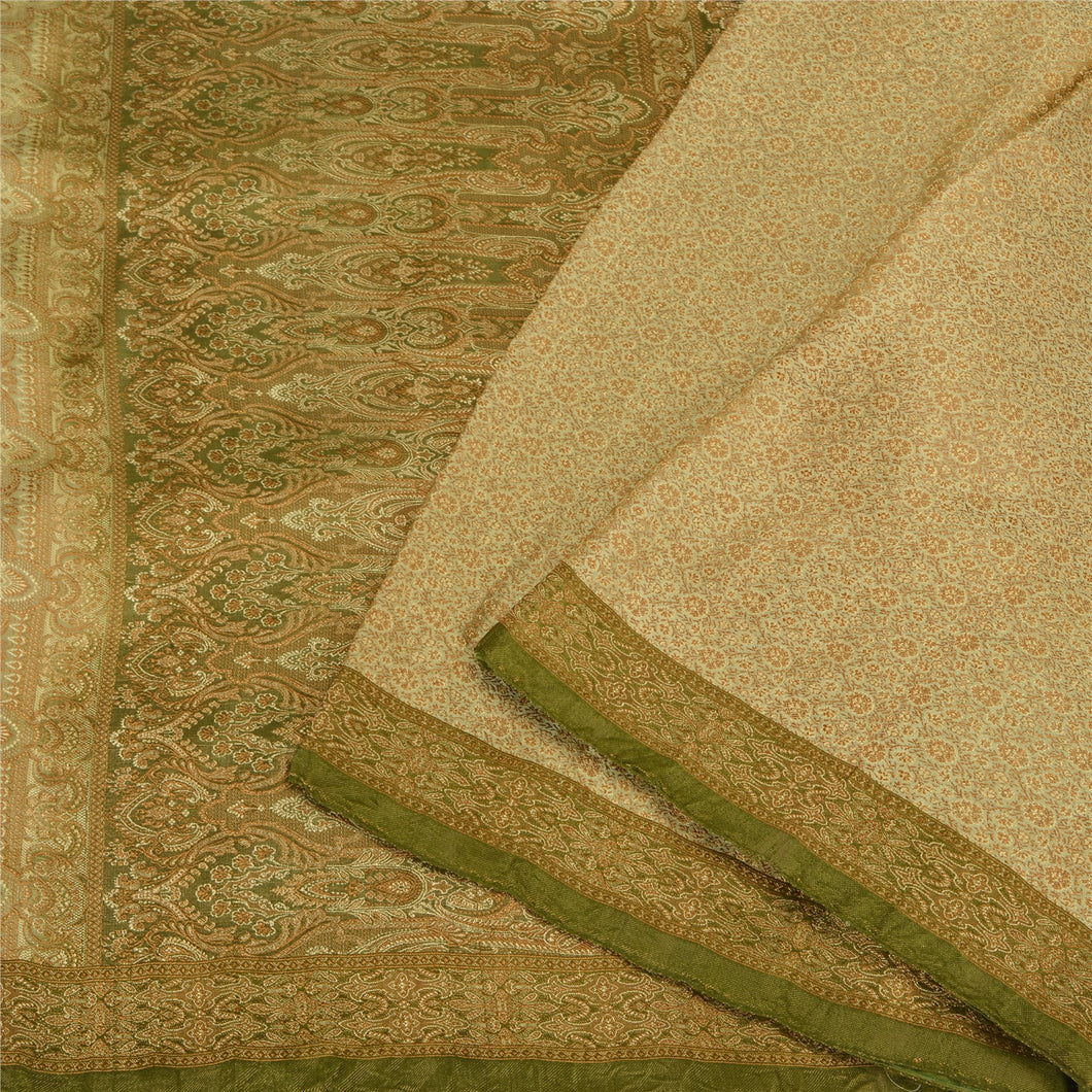 Sanskriti Vintage Green Sarees 100% Pure Satin Silk Woven Tanchoi Sari Fabric