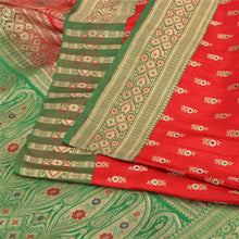 Load image into Gallery viewer, Sanskriti Vintage Green/Red Sarees Pure Satin Silk Brocade/Banarasi Sari Fabric
