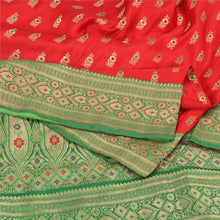 Load image into Gallery viewer, Sanskriti Vintage Green/Red Sarees Pure Satin Silk Brocade/Banarasi Sari Fabric
