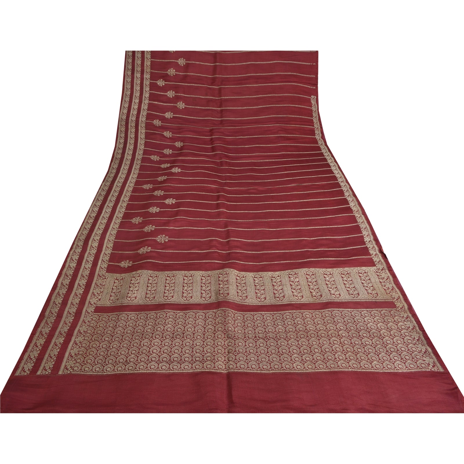 Sanskriti Vintage Saree 100% Pure Satin Silk Zari Hand Woven Banarasi Brocade 5YD Dress Fabric Dark Red Sarees Banarasi 5Yd Craft Fabric Create Floral Dresses Kaftans