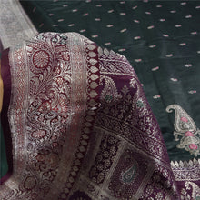 Load image into Gallery viewer, Sanskriti Vintage Purple/Green Sarees Pure Satin Brocade/Banarasi Sari Fabric
