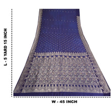 Load image into Gallery viewer, Sanskriti Vintage Blue Sarees Pure Satin Silk Woven Brocade/Banarasi Sari Fabric
