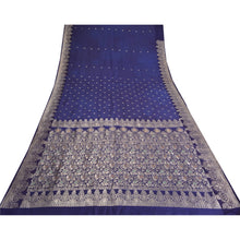 Load image into Gallery viewer, Sanskriti Vintage Blue Sarees Pure Satin Silk Woven Brocade/Banarasi Sari Fabric
