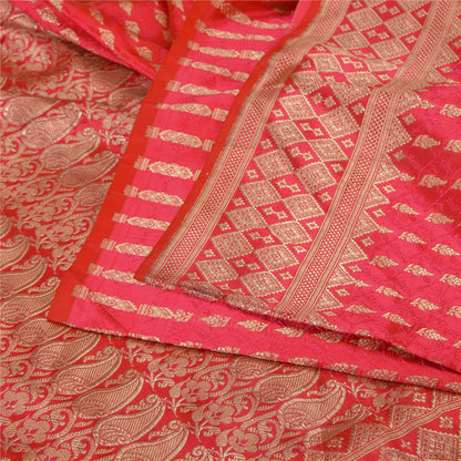Sanskriti Vintage Hot Pink Sarees Pure Satin Silk Brocade/Banarasi Sari Sustainable Fabric