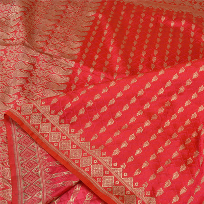 Sanskriti Vintage Hot Pink Sarees Pure Satin Silk Brocade/Banarasi Sari Sustainable Fabric