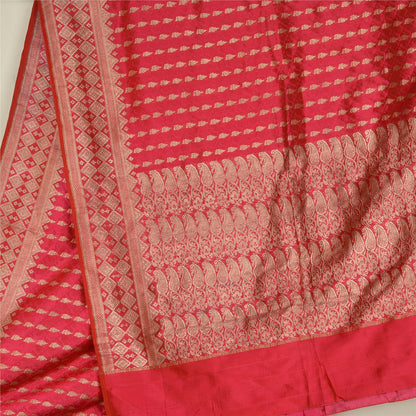Sanskriti Vintage Hot Pink Sarees Pure Satin Silk Brocade/Banarasi Sari Sustainable Fabric
