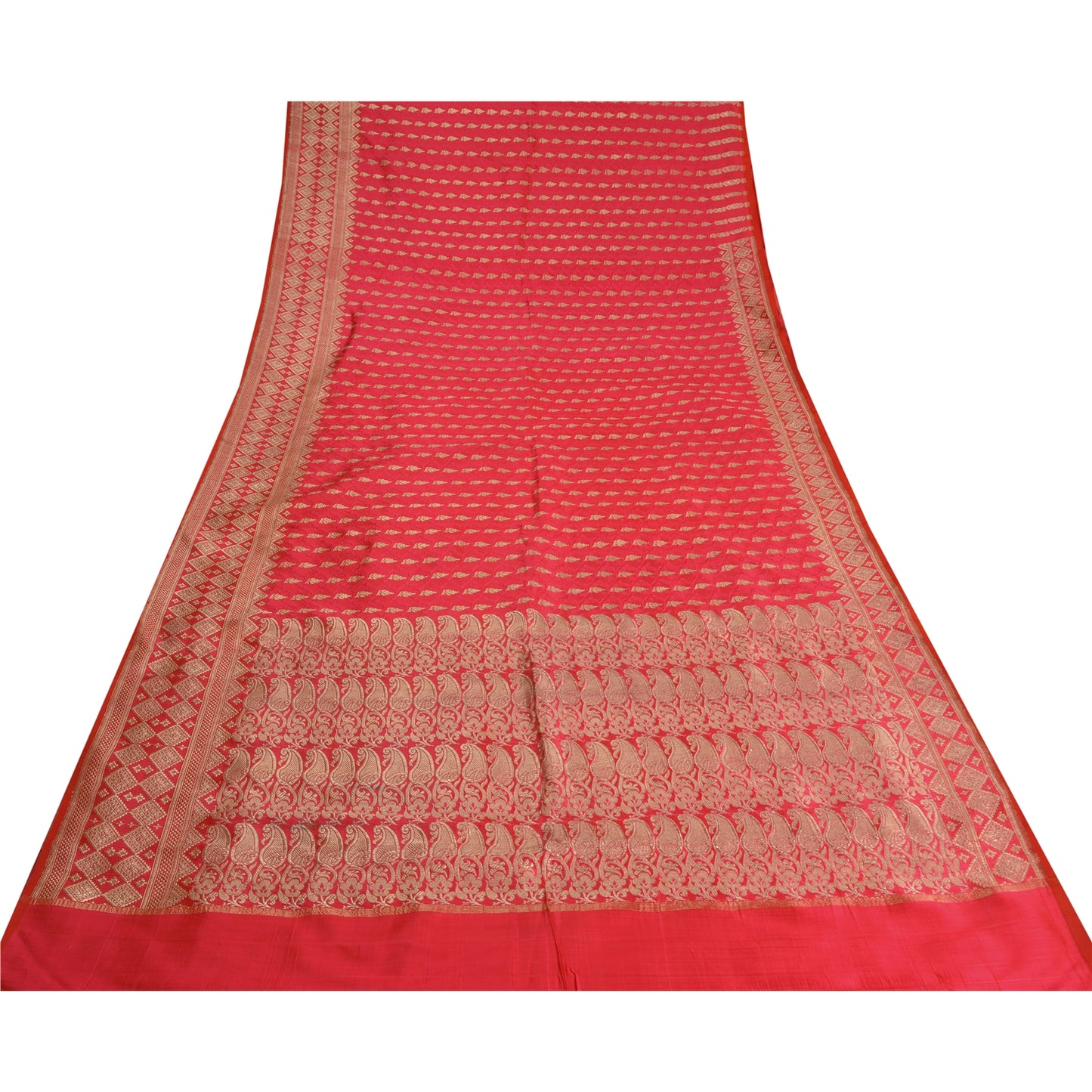 Sanskriti Vintage Hot Pink Sarees Pure Satin Silk Brocade/Banarasi Sari Sustainable Fabric