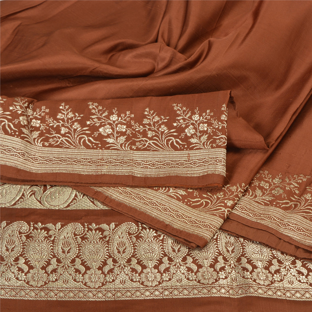 Sanskriti Vintage Bronze Sarees Pure Satin Woven Brocade/Banarasi Sari Fabric
