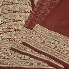 Load image into Gallery viewer, Sanskriti Vintage Dark Red Sarees Pure Satin Woven Brocade/Banarasi Sari Fabric
