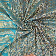 Load image into Gallery viewer, Sanskriti Vintage Blue/Red Sarees Pure Satin Silk Woven Brocade Sari Fabric
