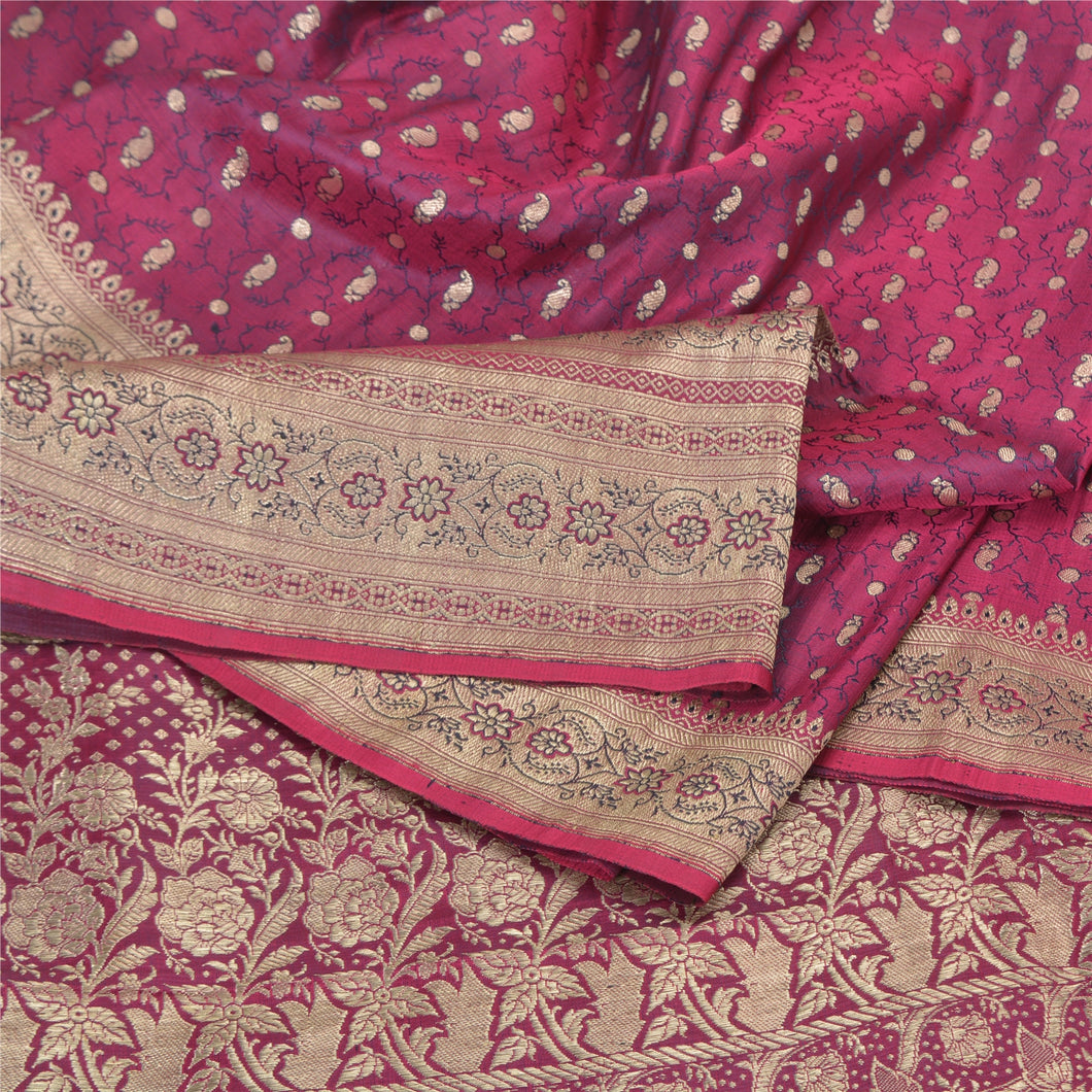 Sanskriti Vintage Purple Sarees Pure Satin Woven Brocade/Banarasi Sari Fabric