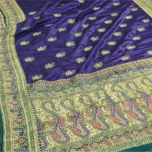 Load image into Gallery viewer, Sanskriti Vintage Green/Blue Sarees Pure Satin Silk Brocade/Banarasi Sari Fabric
