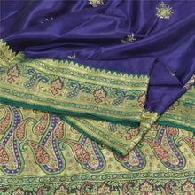 Load image into Gallery viewer, Sanskriti Vintage Green/Blue Sarees Pure Satin Silk Brocade/Banarasi Sari Fabric
