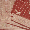 Sanskriti Vintage Dark Red Sarees Pure Satin Hand Beaded Banarasi Woven Brocade Sari  Sustainable Fabric