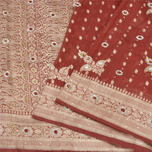 Load image into Gallery viewer, Sanskriti Vintage Dark Red Sarees Pure Satin Silk Hand Beads Brocade Sari Fabric
