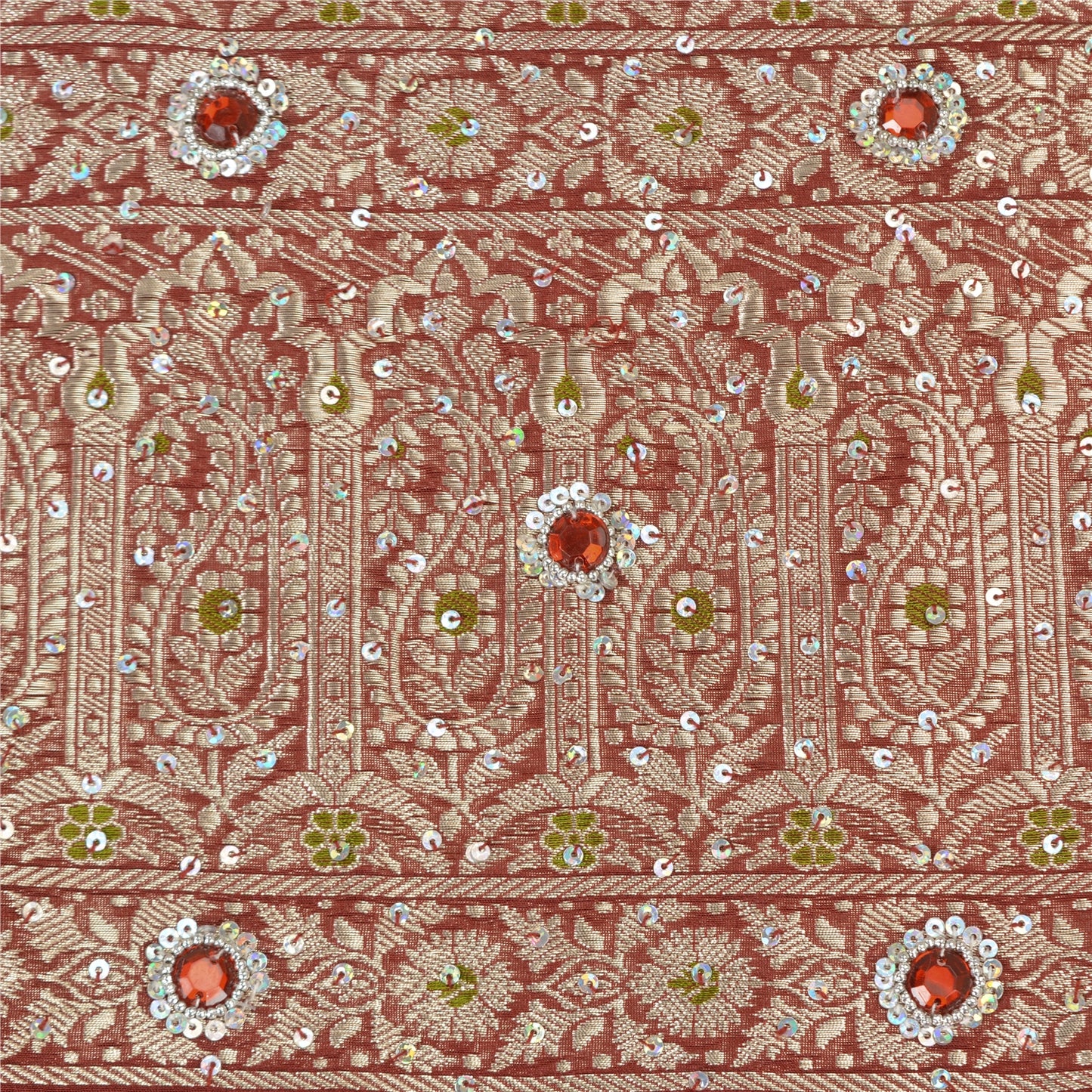 Sanskriti Vintage Dark Red Sarees Pure Satin Hand Beaded Banarasi Woven Brocade Sari  Sustainable Fabric