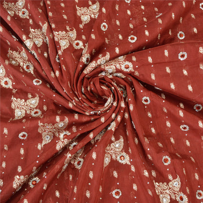 Sanskriti Vintage Dark Red Sarees Pure Satin Hand Beaded Banarasi Woven Brocade Sari  Sustainable Fabric
