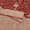Sanskriti Vintage Dark Red Sarees Pure Satin Hand Beaded Banarasi Woven Brocade Sari  Sustainable Fabric