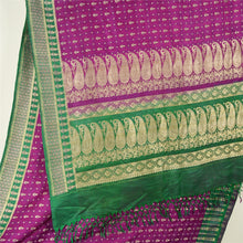 Load image into Gallery viewer, Sanskriti Vintage Purple/Green Sarees Pure Satin Silk Woven Brocade Sari Fabric
