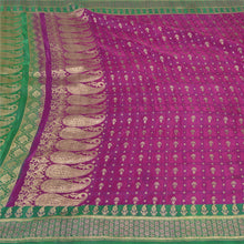 Load image into Gallery viewer, Sanskriti Vintage Purple/Green Sarees Pure Satin Silk Woven Brocade Sari Fabric
