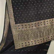 Load image into Gallery viewer, Sanskriti Vintage Black Sarees Pure Satin Woven Brocade/Banarasi Sari Fabric
