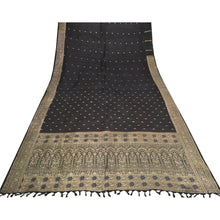 Load image into Gallery viewer, Sanskriti Vintage Black Sarees Pure Satin Woven Brocade/Banarasi Sari Fabric
