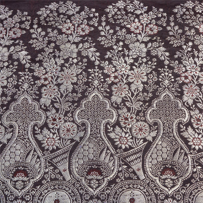 Sanskriti Vintage Dark Brown Sarees Pure Satin Silk Woven Banarasi Sari Sustainable Fabric