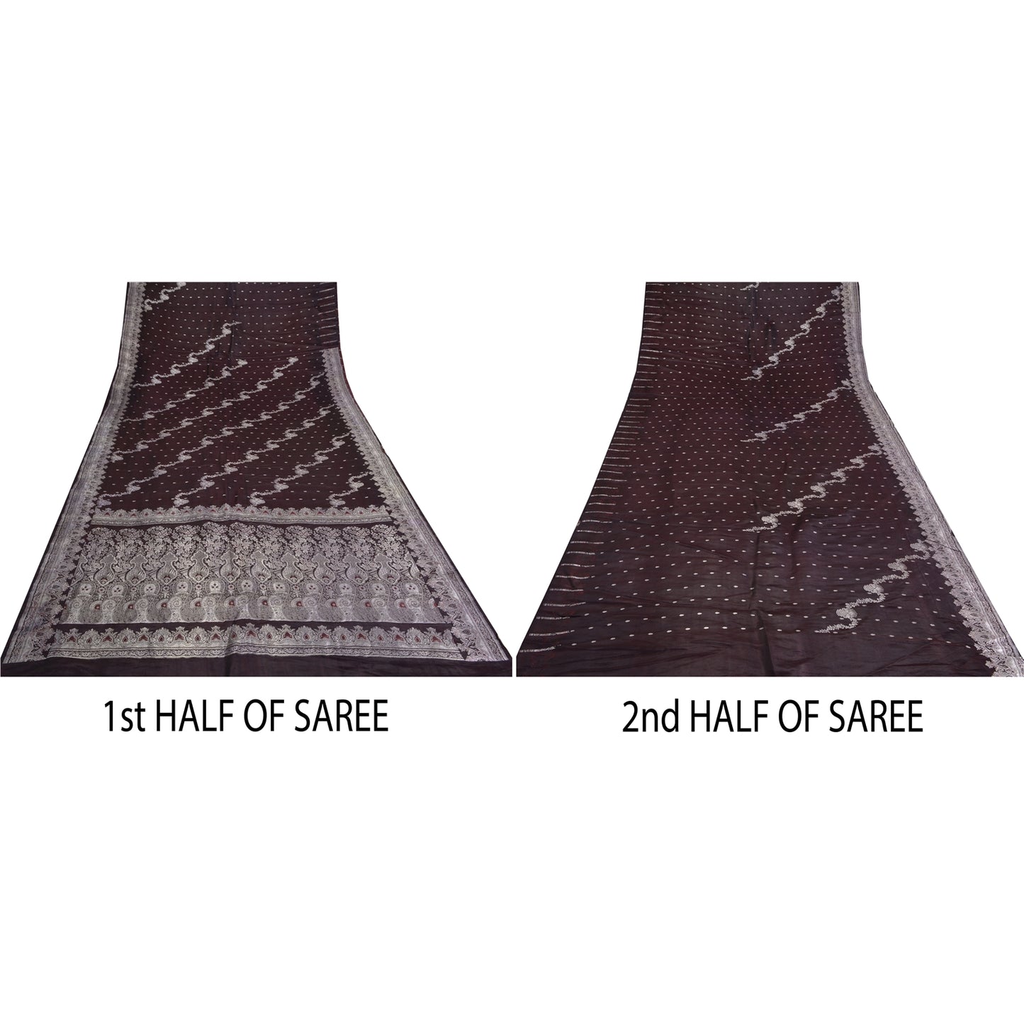 Sanskriti Vintage Dark Brown Sarees Pure Satin Silk Woven Banarasi Sari Sustainable Fabric