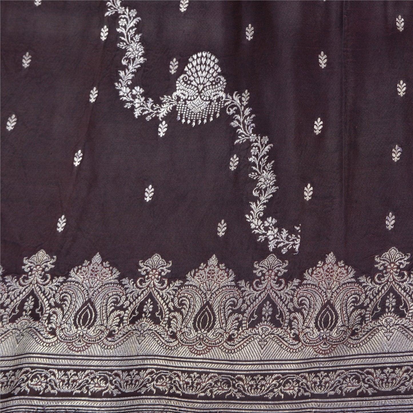 Sanskriti Vintage Dark Brown Sarees Pure Satin Silk Woven Banarasi Sari Sustainable Fabric