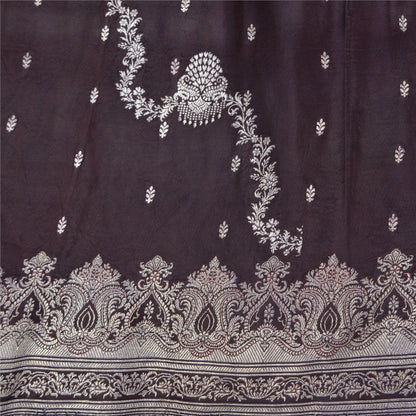 Sanskriti Vintage Dark Brown Sarees Pure Satin Silk Woven Banarasi Sari Sustainable Fabric
