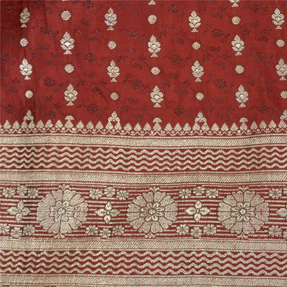 Sanskriti Vintage Dark Red Sarees Pure Satin Woven Brocade/Banarasi Sari Sustainable Fabric