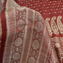 Load image into Gallery viewer, Sanskriti Vintage Dark Red Sarees Pure Satin Woven Brocade/Banarasi Sari Fabric
