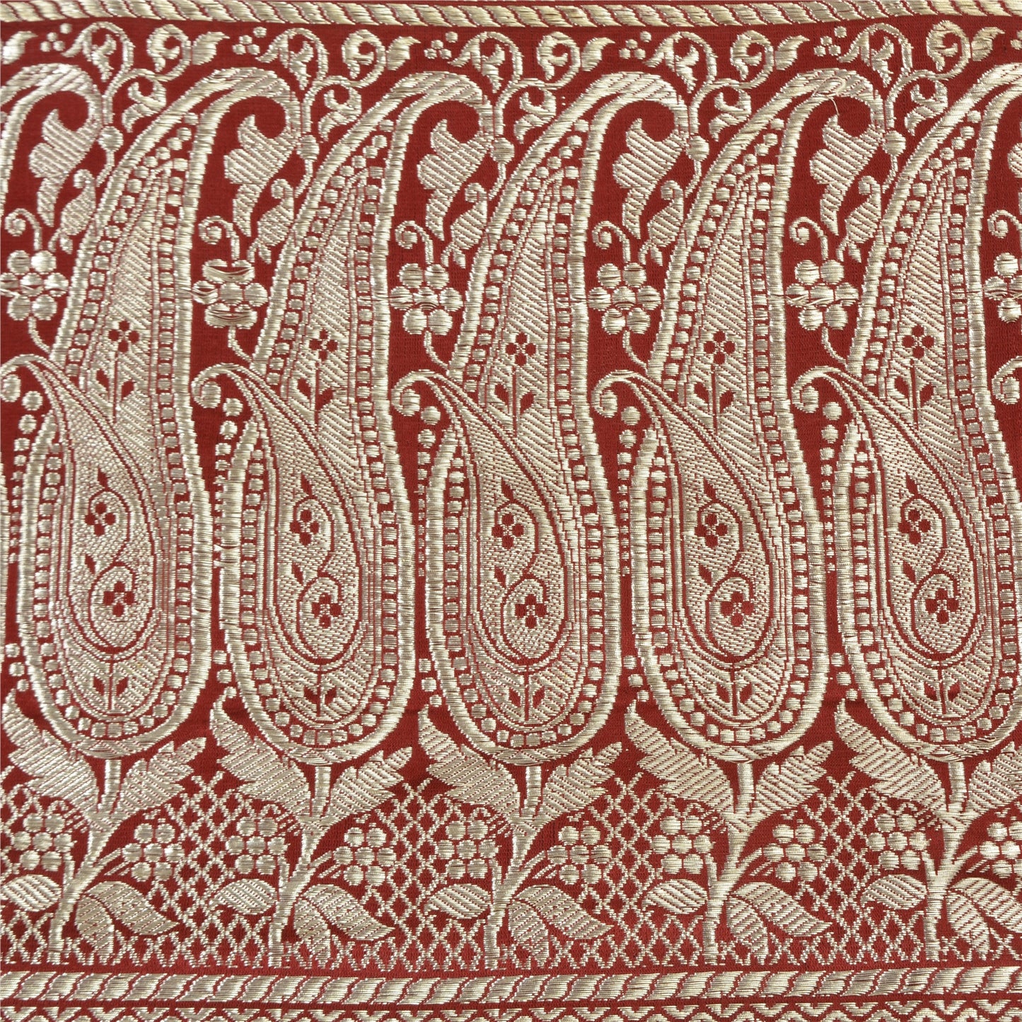 Sanskriti Vintage Dark Red Sarees Pure Satin Woven Brocade/Banarasi Sari Sustainable Fabric