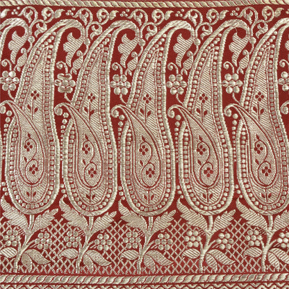 Sanskriti Vintage Dark Red Sarees Pure Satin Woven Brocade/Banarasi Sari Sustainable Fabric