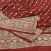 Sanskriti Vintage Dark Red Sarees Pure Satin Woven Brocade/Banarasi Sari Sustainable Fabric