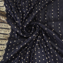Load image into Gallery viewer, Sanskriti Vintage Navy Blue Sarees Pure Satin Silk Brocade/Banarasi Sari Fabric
