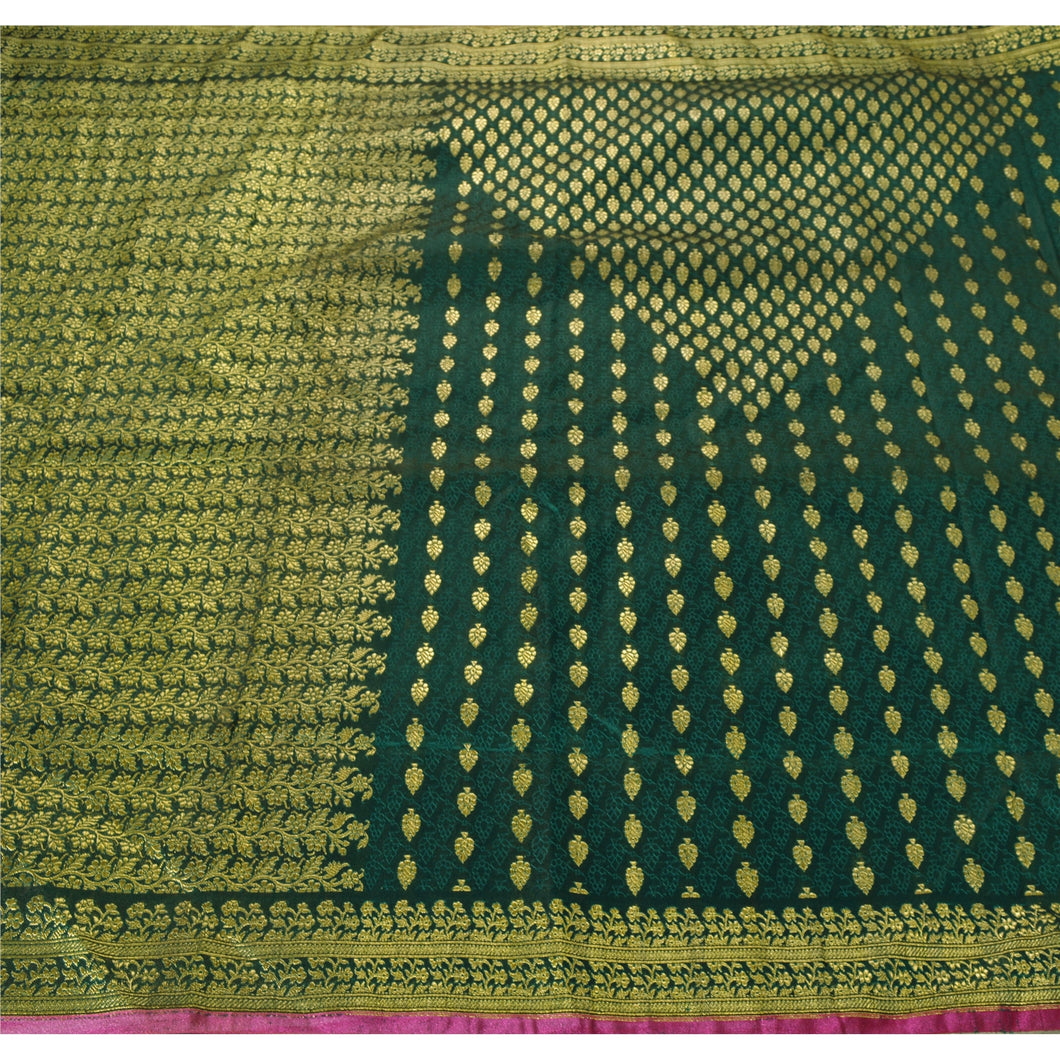 Sanskriti Vintage Green Heavy Saree Art Silk Banarasi Brocade Woven Fabric Sari