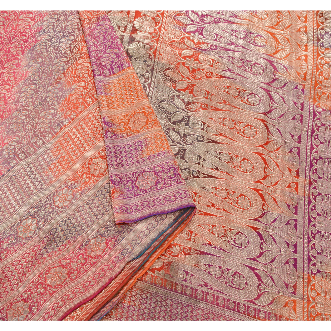 Sanskriti Vintage Heavy Saree Pure Satin Silk Woven Banarasi Brocade Fabric Sari