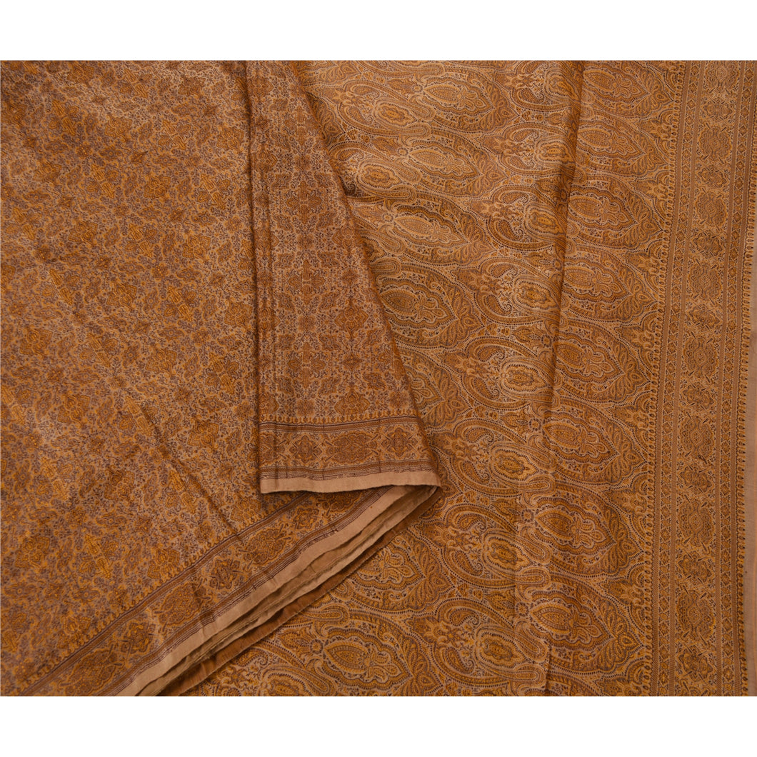 Sanskriti Vintage Brown Heavy Saree Satin Silk Woven Fabric Craft Ethnic Sari